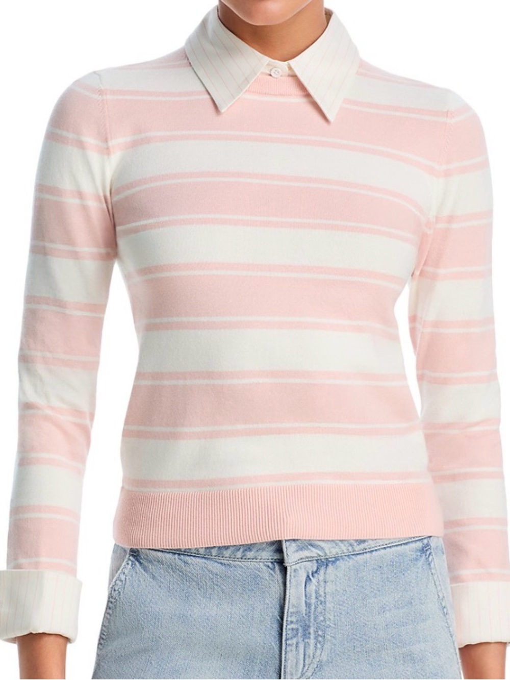 Alice + Olivia Pink & White Striped Crewneck Sweater